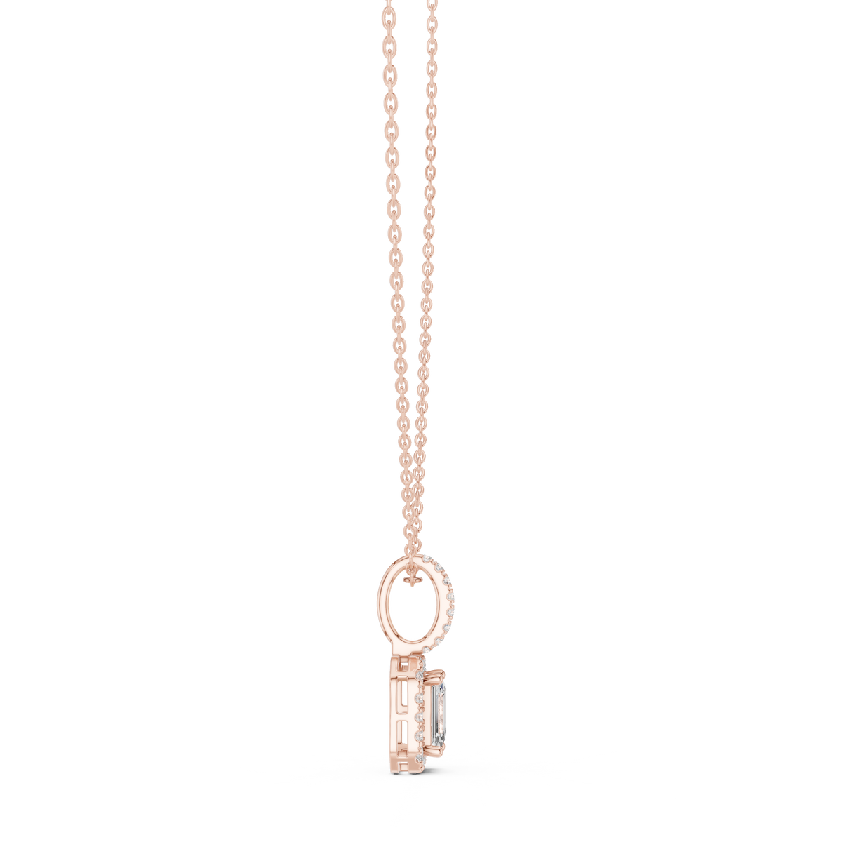 Emerald-Centre Round Diamond Halo Pendant with Lab-Grown Diamonds - Rose Gold - view 3
