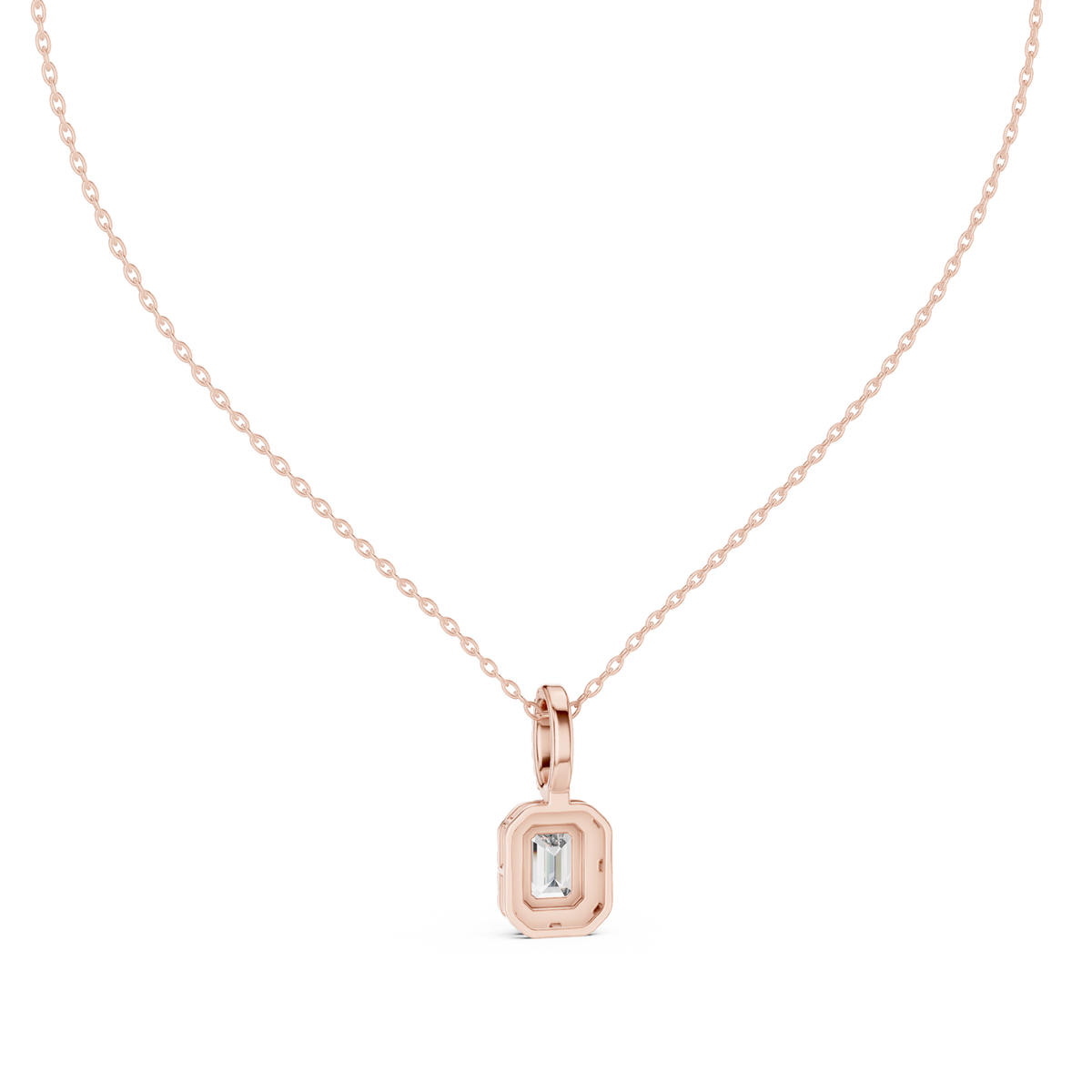 Emerald-Centre Round Diamond Halo Pendant with Lab-Grown Diamonds - Rose Gold - view 4