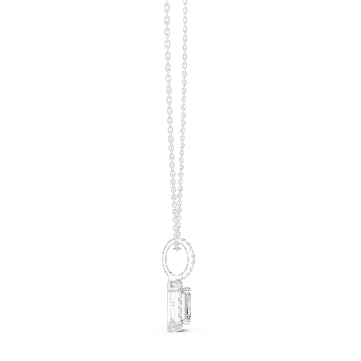 Emerald-Centre Round Diamond Halo Pendant with Lab-Grown Diamonds - White Gold - view 3