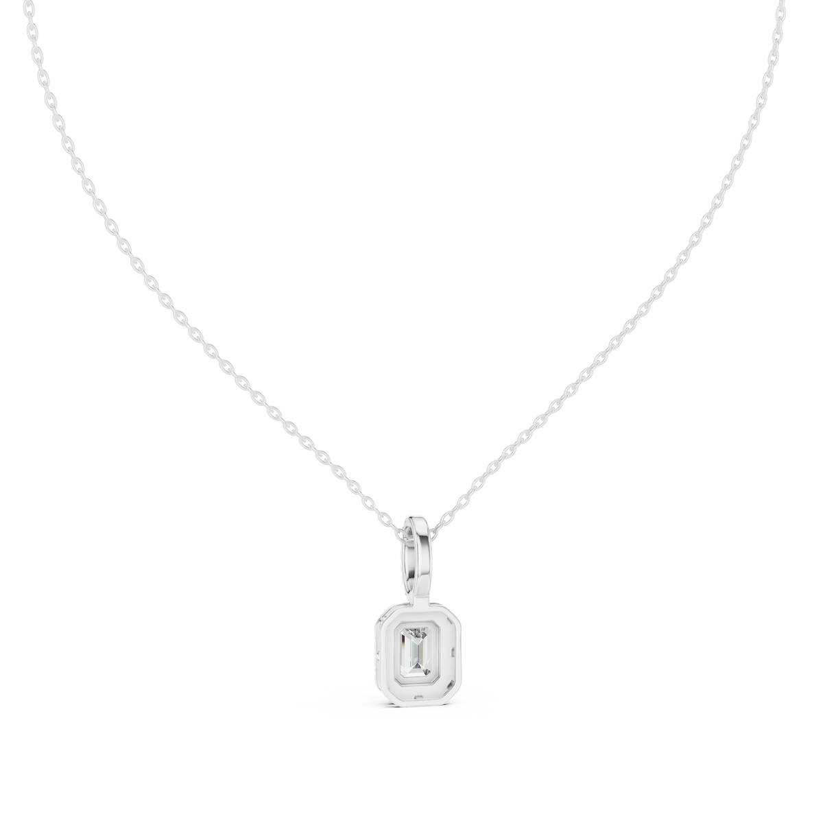 Emerald-Centre Round Diamond Halo Pendant with Lab-Grown Diamonds - White Gold - view 4