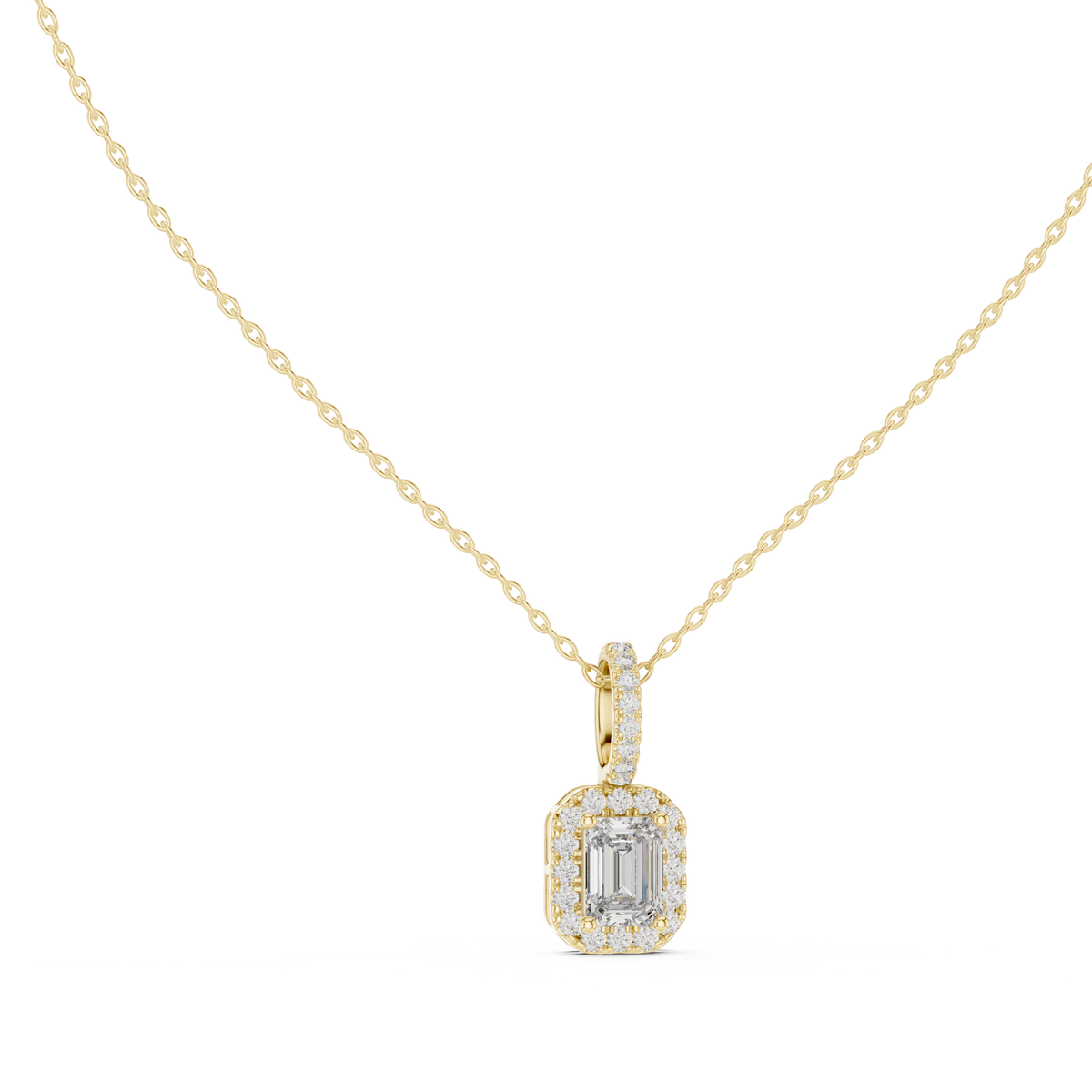 Emerald-Centre Round Diamond Halo Pendant with Lab-Grown Diamonds - Yellow Gold