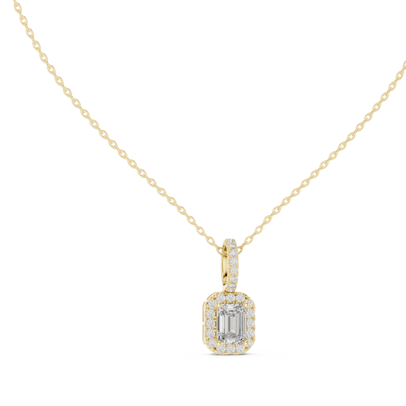 Emerald-Centre Round Diamond Halo Pendant with Lab-Grown Diamonds