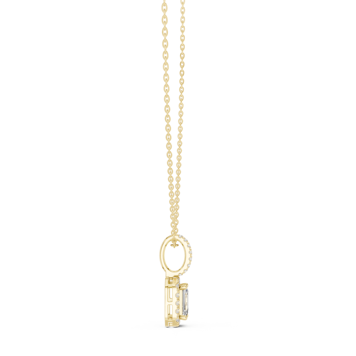 Emerald-Centre Round Diamond Halo Pendant with Lab-Grown Diamonds - Yellow Gold - view 3