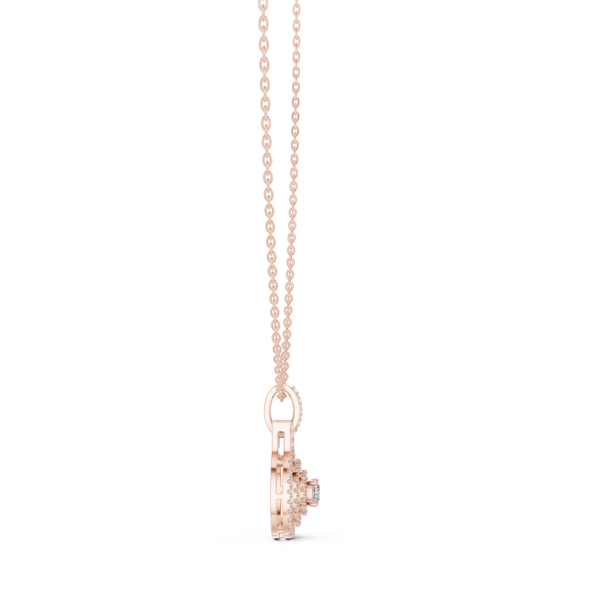 Cushion-Centre Ornate Diamond Pendant with Lab-Grown Diamonds - Rose Gold - view 3