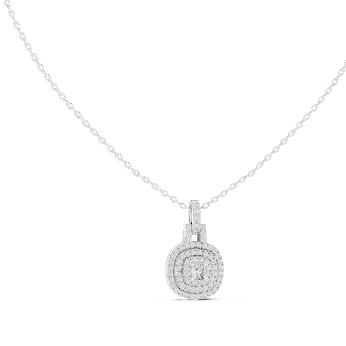 Cushion-Centre Ornate Diamond Pendant with Lab-Grown Diamonds - White Gold