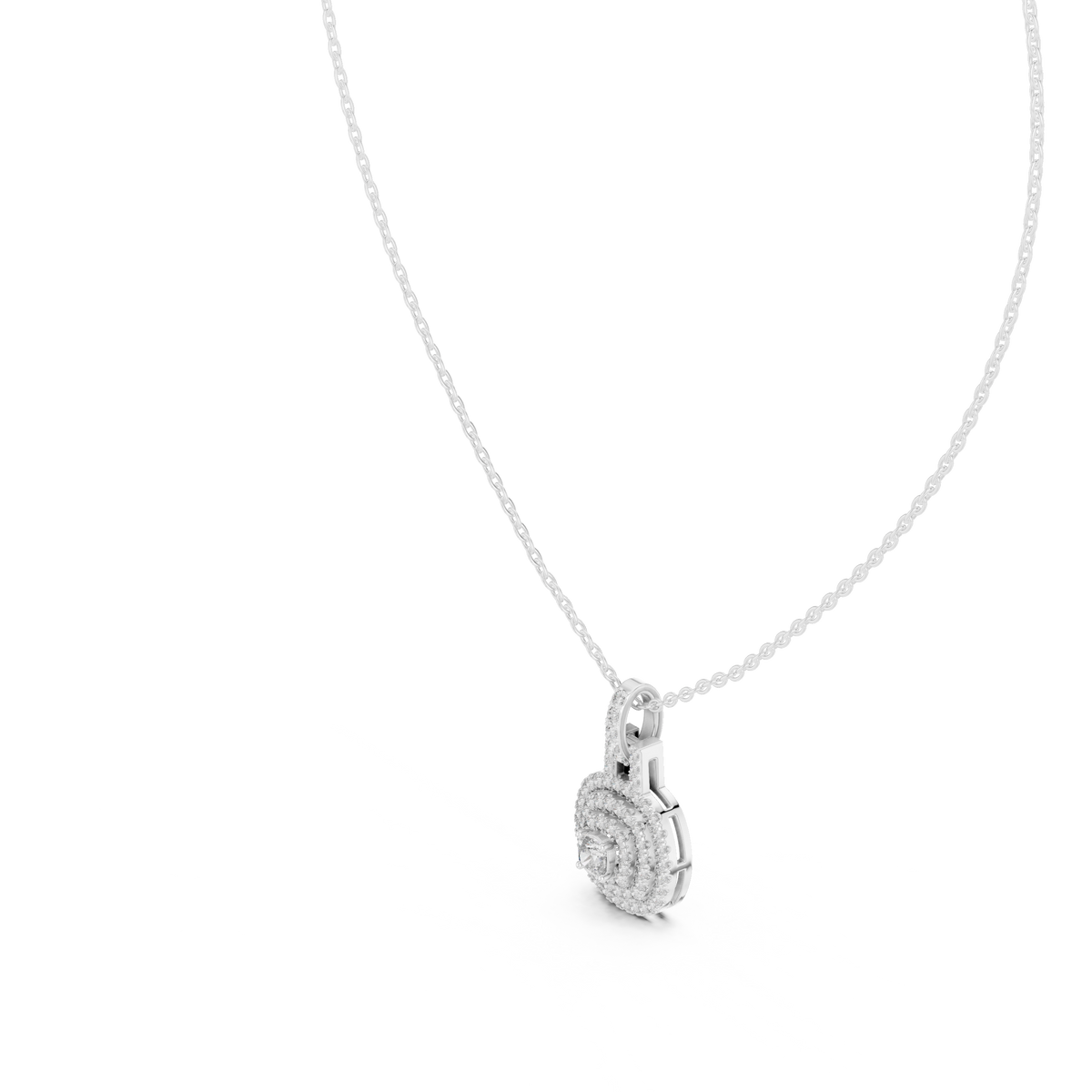 Cushion-Centre Ornate Diamond Pendant with Lab-Grown Diamonds - White Gold - view 2
