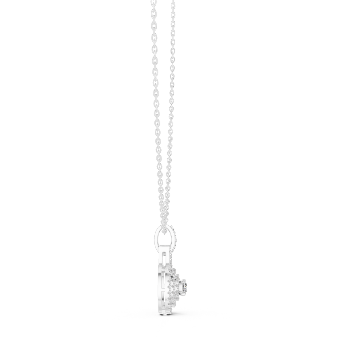 Cushion-Centre Ornate Diamond Pendant with Lab-Grown Diamonds - White Gold - view 3