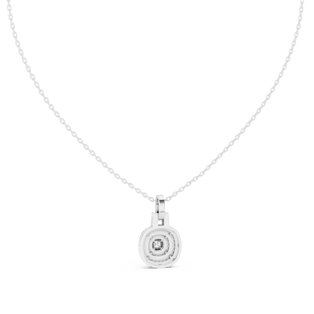 Cushion-Centre Ornate Diamond Pendant with Lab-Grown Diamonds - White Gold - view 4