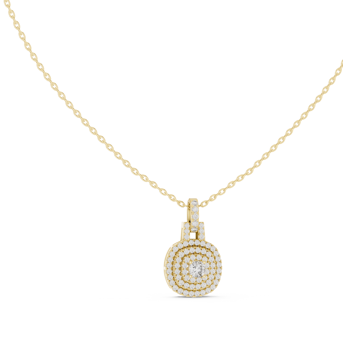 Cushion-Centre Ornate Diamond Pendant with Lab-Grown Diamonds - Yellow Gold