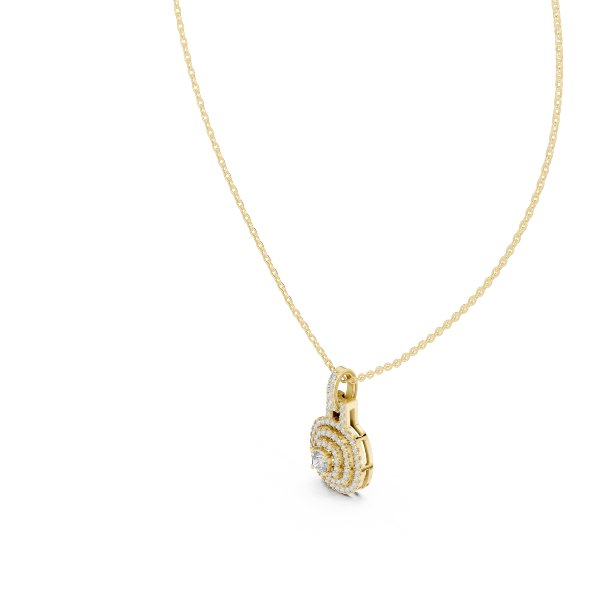 Cushion-Centre Ornate Diamond Pendant with Lab-Grown Diamonds - Yellow Gold - view 2