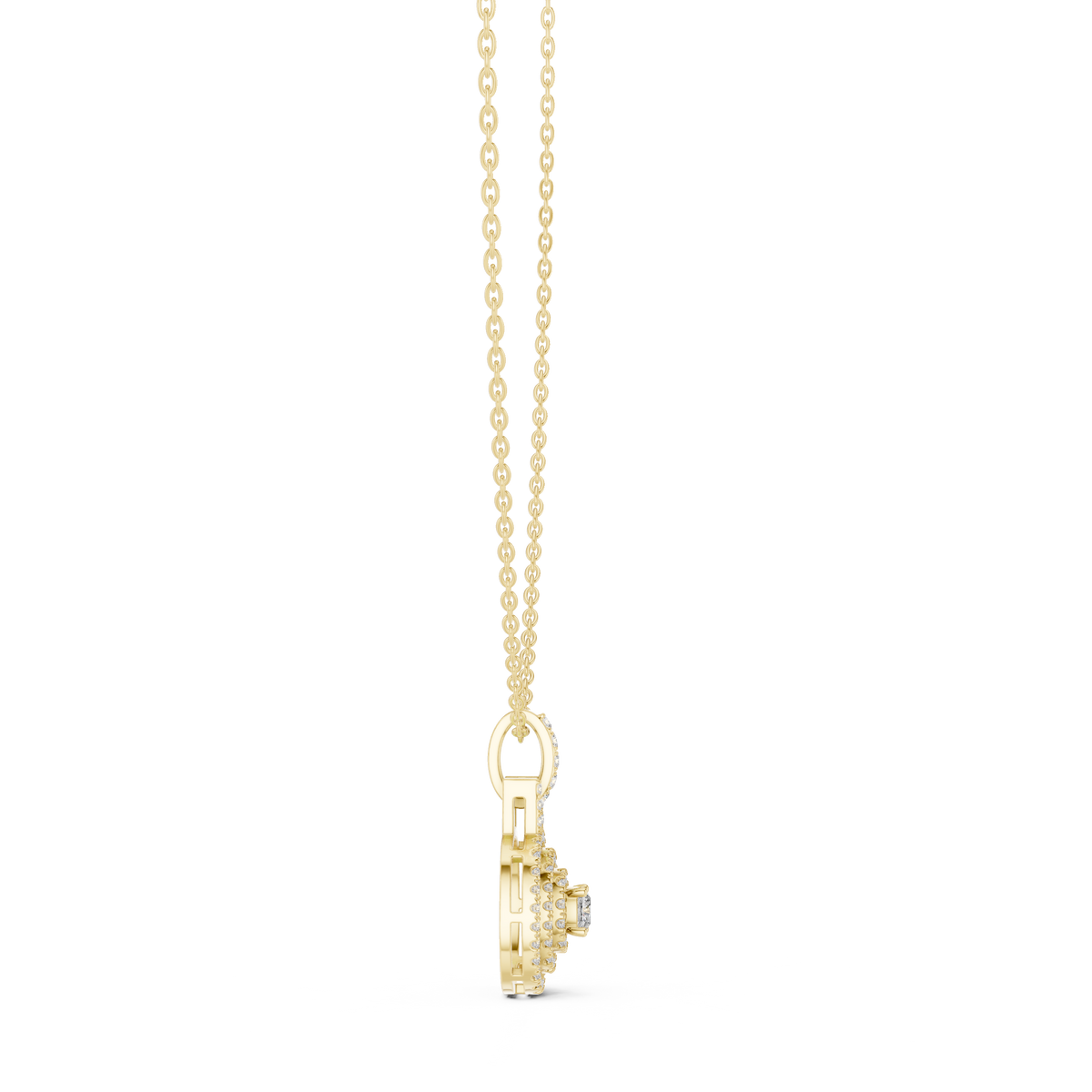 Cushion-Centre Ornate Diamond Pendant with Lab-Grown Diamonds - Yellow Gold - view 3