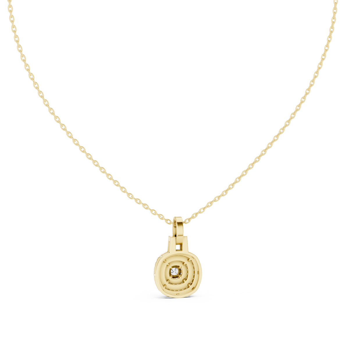 Cushion-Centre Ornate Diamond Pendant with Lab-Grown Diamonds - Yellow Gold - view 4