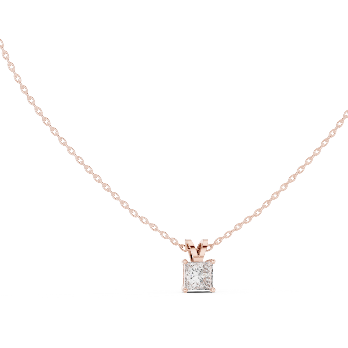 Princess-Cut Solitaire Diamond Pendant with Lab-Grown Diamonds - Rose Gold