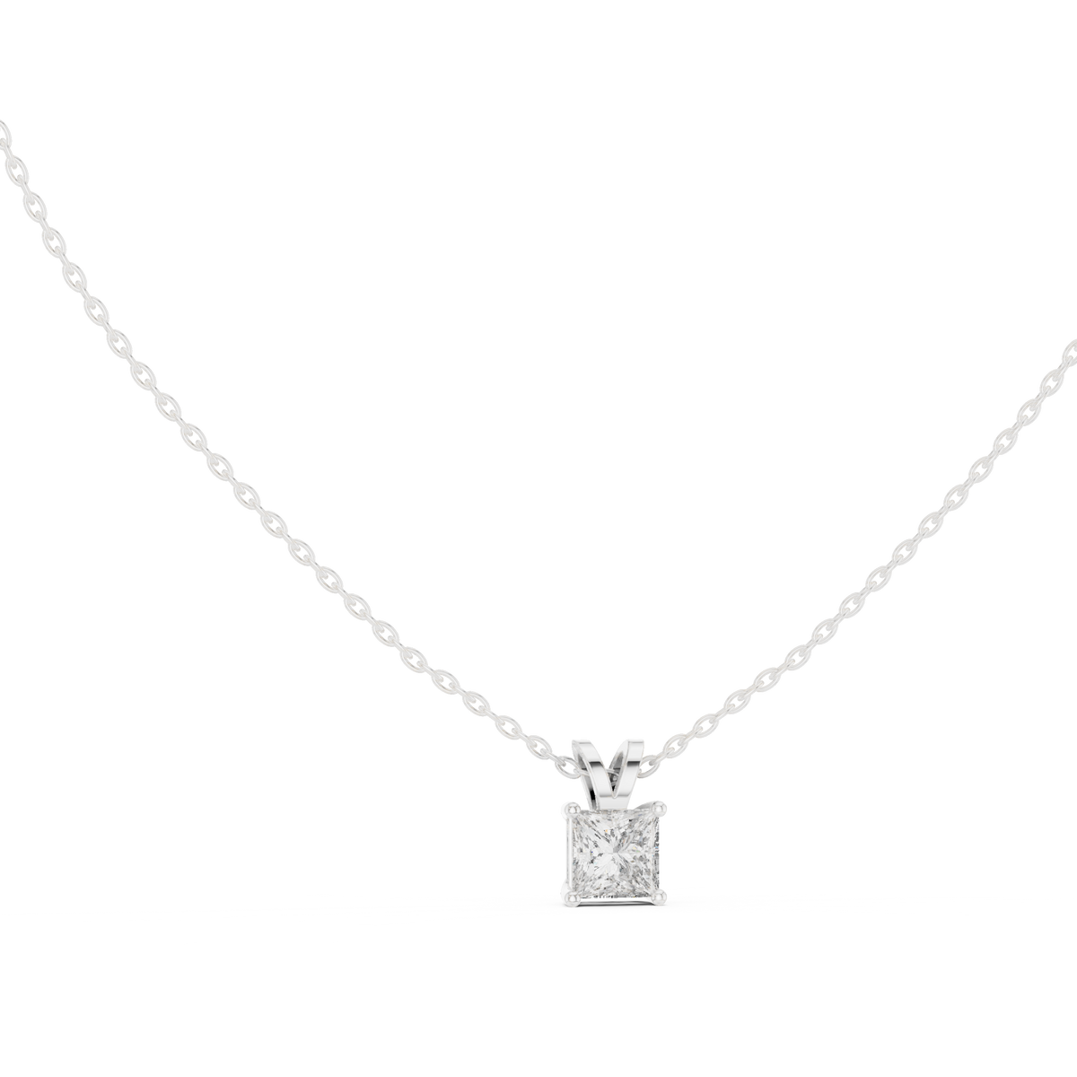 Princess-Cut Solitaire Diamond Pendant with Lab-Grown Diamonds - White Gold
