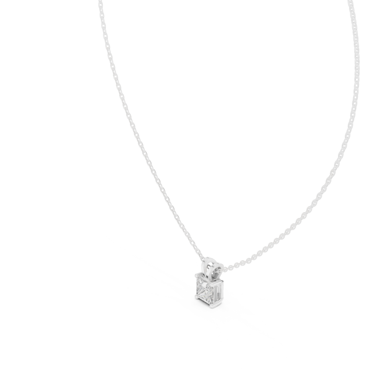 Princess-Cut Solitaire Diamond Pendant with Lab-Grown Diamonds - White Gold - view 2