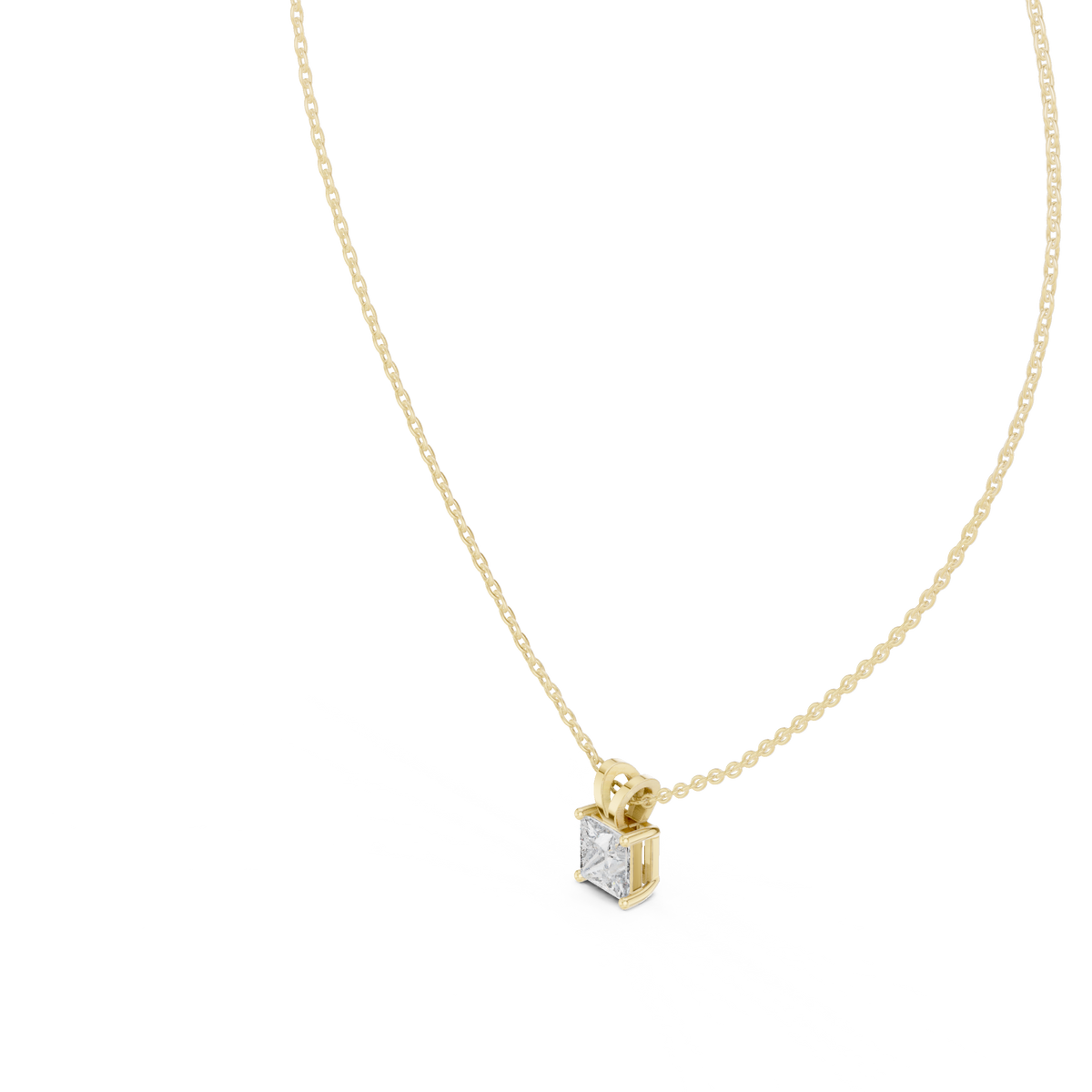 Princess-Cut Solitaire Diamond Pendant with Lab-Grown Diamonds - Yellow Gold - view 2