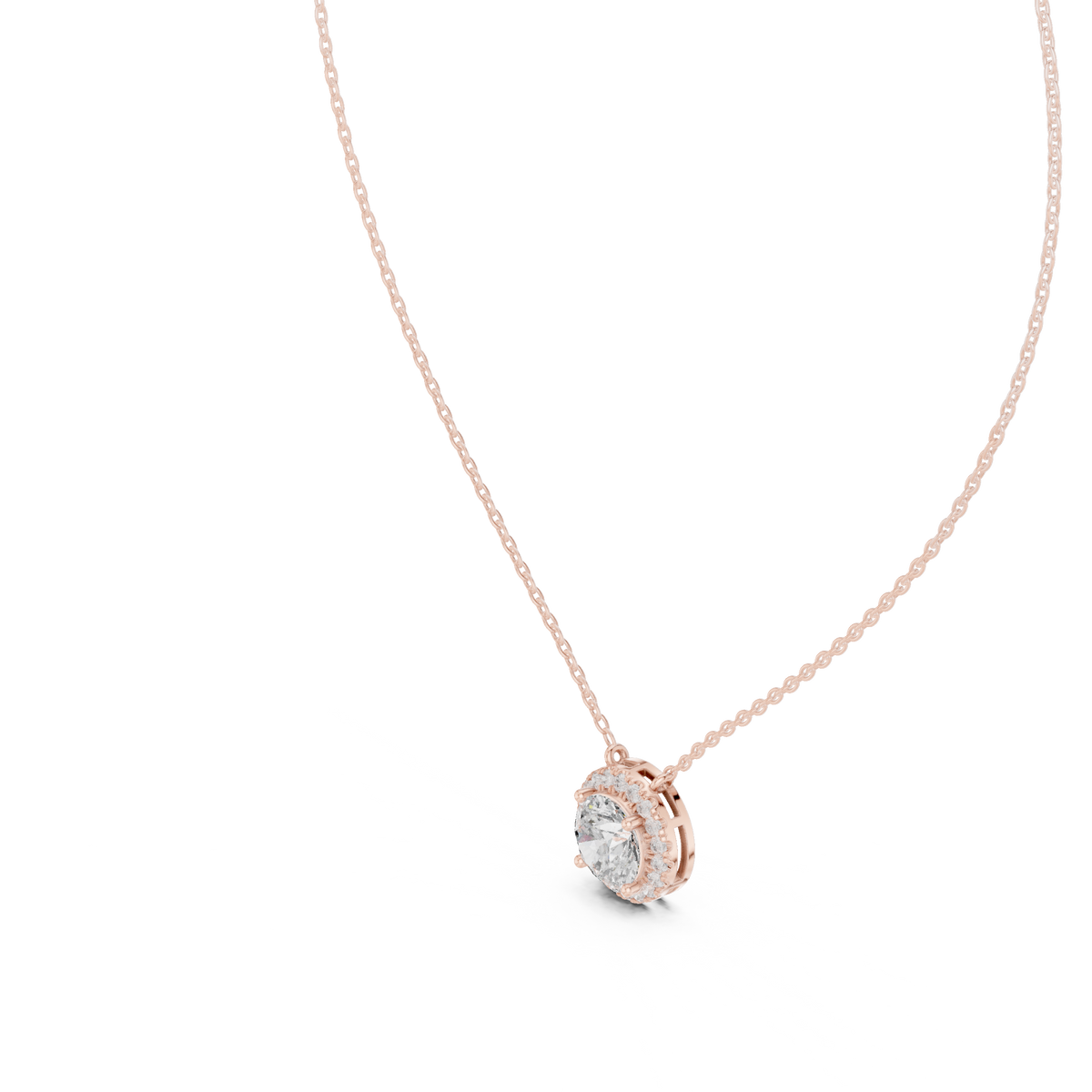 Round Centre Diamond Halo Pendant with Lab-Grown Diamonds - Rose Gold - view 2