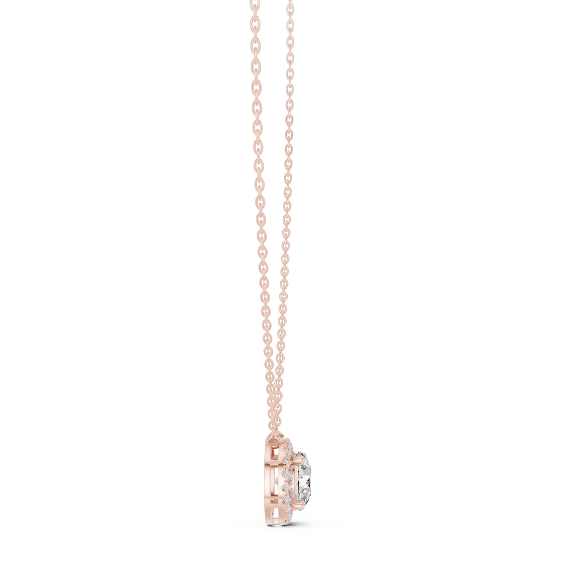 Round Centre Diamond Halo Pendant with Lab-Grown Diamonds - Rose Gold - view 3