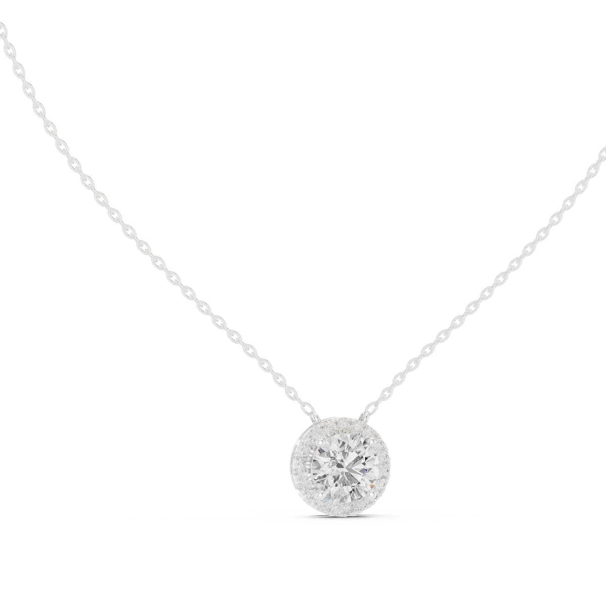 Round Centre Diamond Halo Pendant with Lab-Grown Diamonds - White Gold
