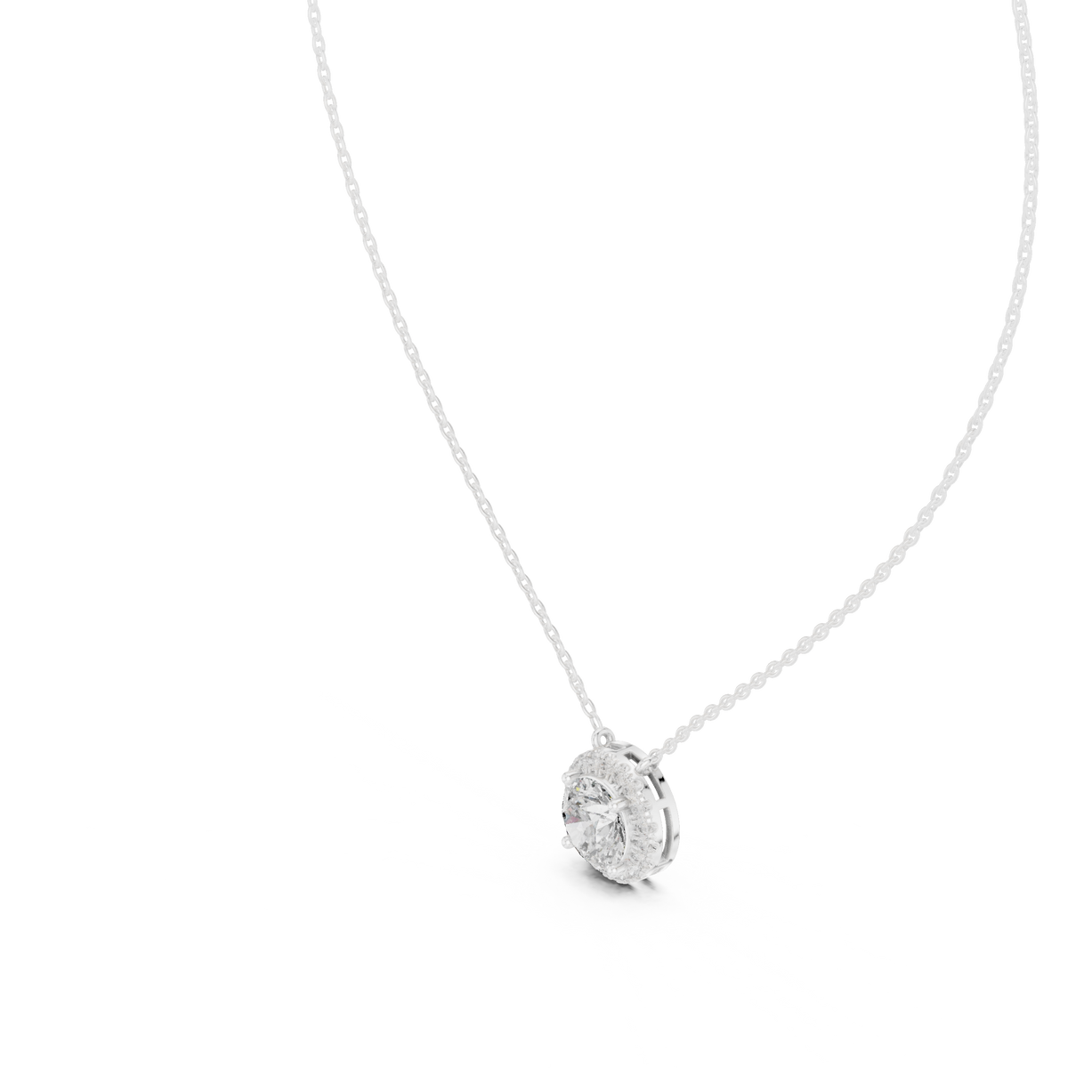 Round Centre Diamond Halo Pendant with Lab-Grown Diamonds - White Gold - view 2