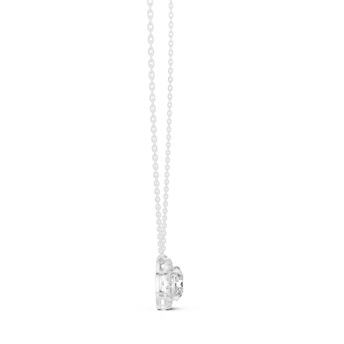 Round Centre Diamond Halo Pendant with Lab-Grown Diamonds - White Gold - view 3