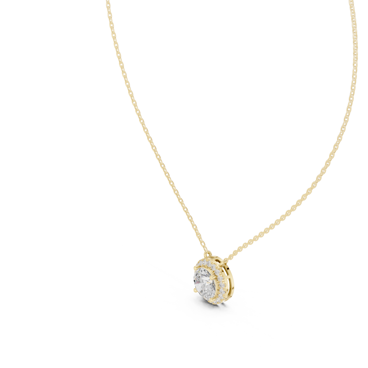 Round Centre Diamond Halo Pendant with Lab-Grown Diamonds - Yellow Gold - view 2