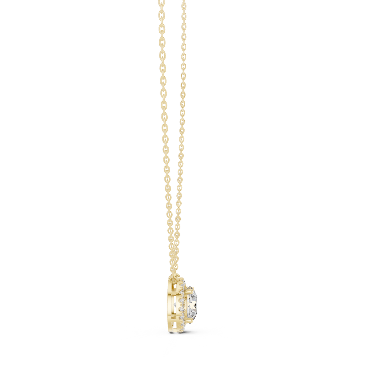 Round Centre Diamond Halo Pendant with Lab-Grown Diamonds - Yellow Gold - view 3