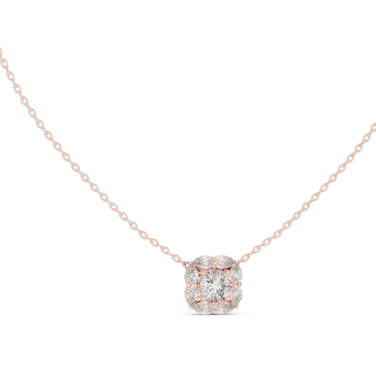 Cushion Centre Pear Halo Diamond Pendant with Lab-Grown Diamonds - Rose Gold