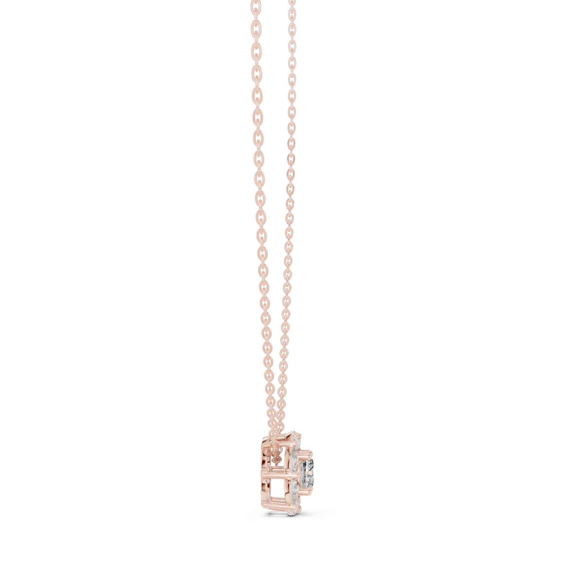 Cushion Centre Pear Halo Diamond Pendant with Lab-Grown Diamonds - Rose Gold - view 3