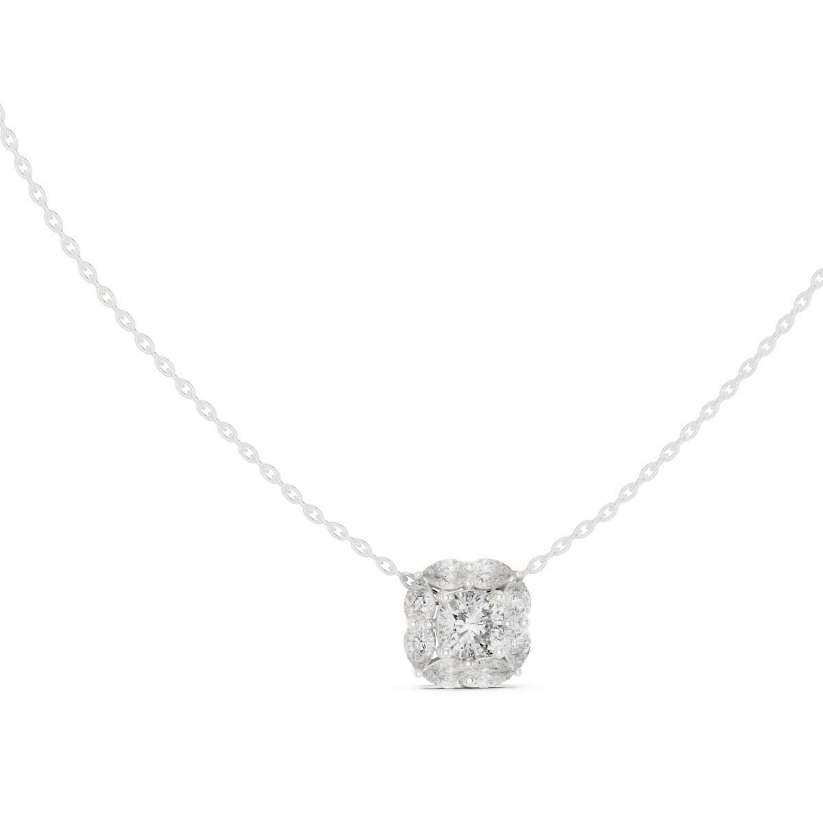 Cushion Centre Pear Halo Diamond Pendant with Lab-Grown Diamonds - White Gold