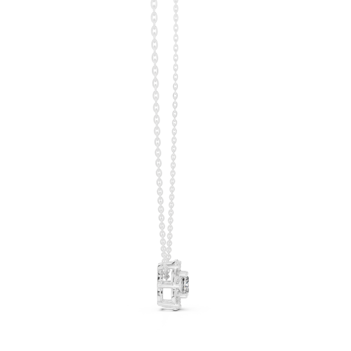 Cushion Centre Pear Halo Diamond Pendant with Lab-Grown Diamonds - White Gold - view 3