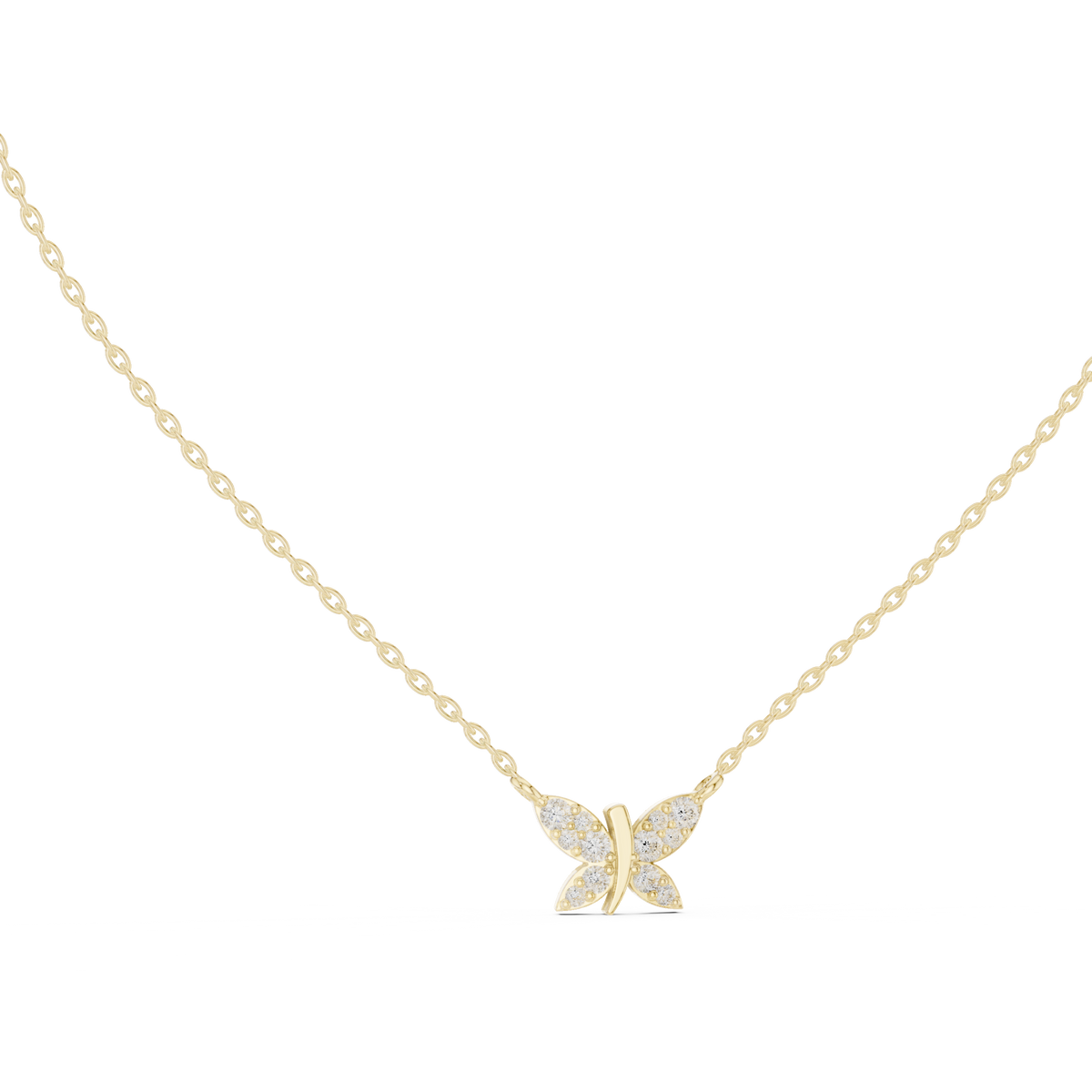 Butterfly Round Diamond Pendant with Lab-Grown Diamonds - Yellow Gold