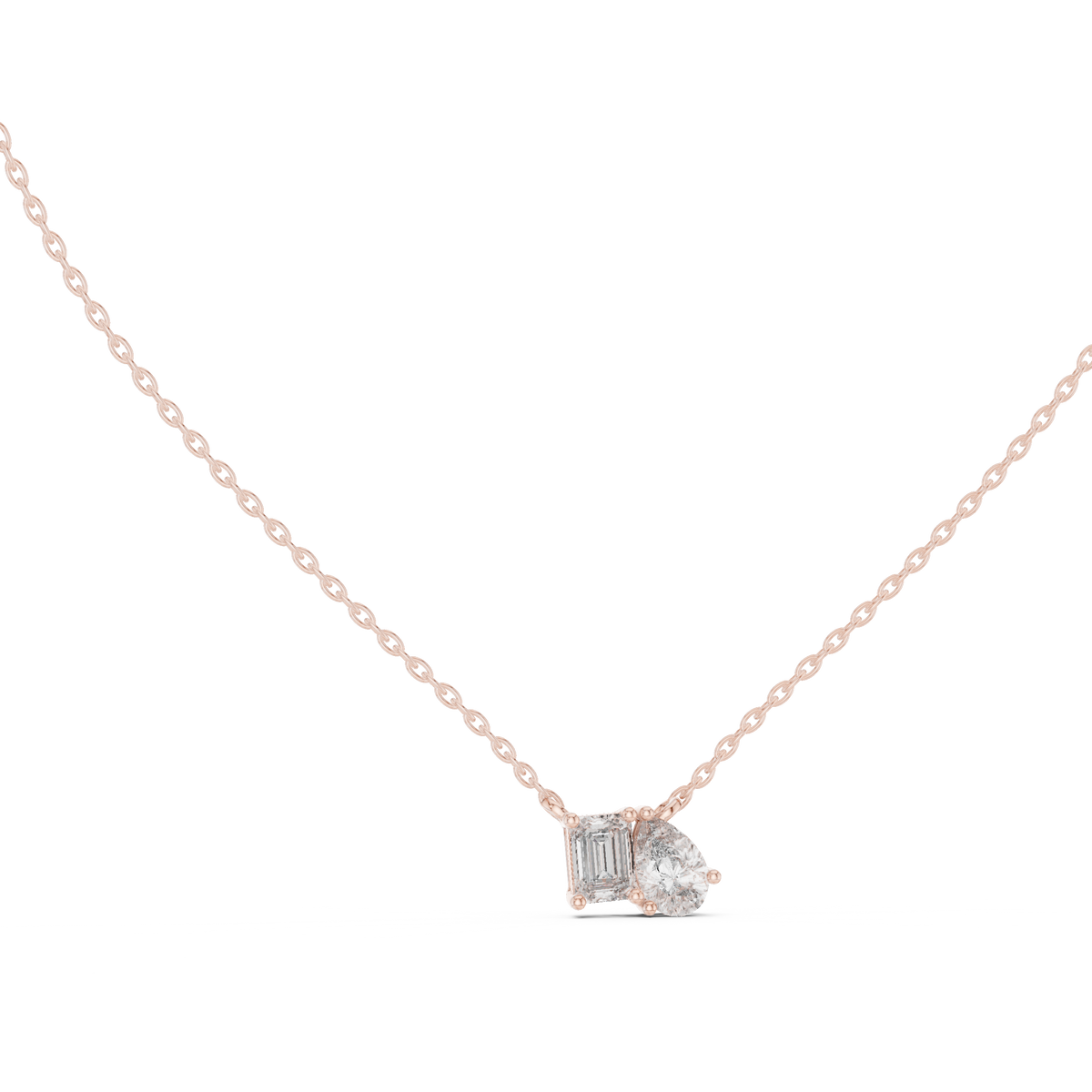 Emerald &amp; Pear Toi et Moi Diamond Pendant with Lab-Grown Diamonds - Rose Gold