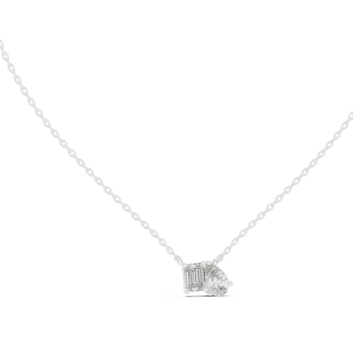 Emerald &amp; Pear Toi et Moi Diamond Pendant with Lab-Grown Diamonds - White Gold