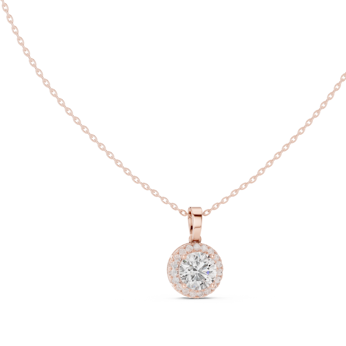 Classic Round Halo Diamond Pendant with Lab-Grown Diamonds - Rose Gold