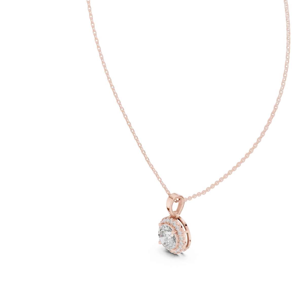 Classic Round Halo Diamond Pendant with Lab-Grown Diamonds - Rose Gold - view 2