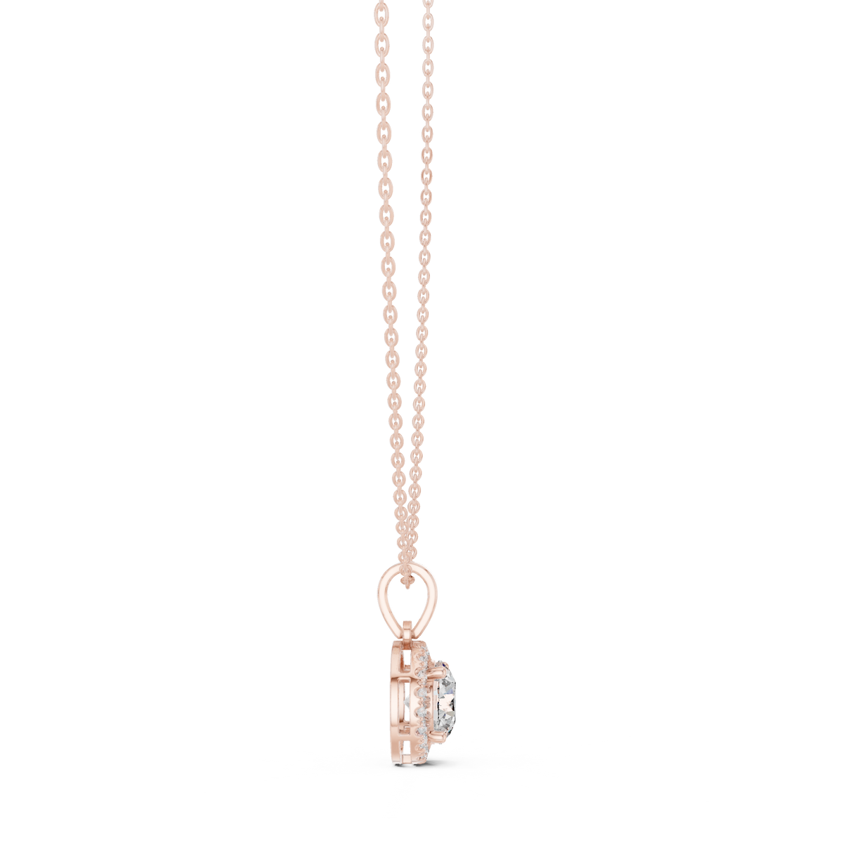 Classic Round Halo Diamond Pendant with Lab-Grown Diamonds - Rose Gold - view 3