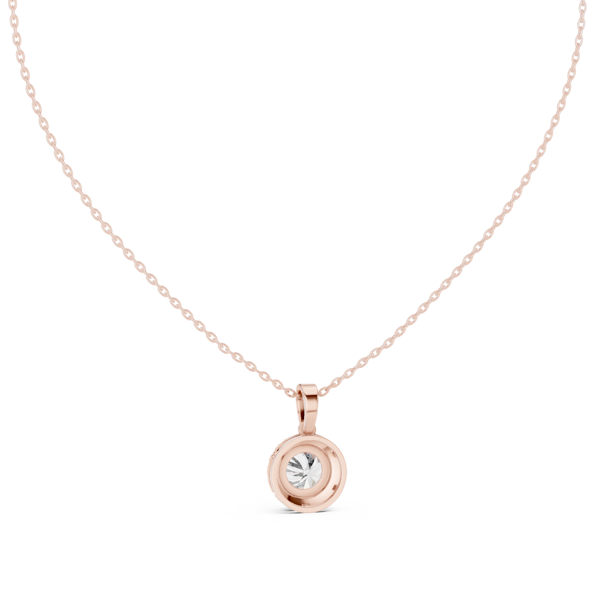 Classic Round Halo Diamond Pendant with Lab-Grown Diamonds - Rose Gold - view 4