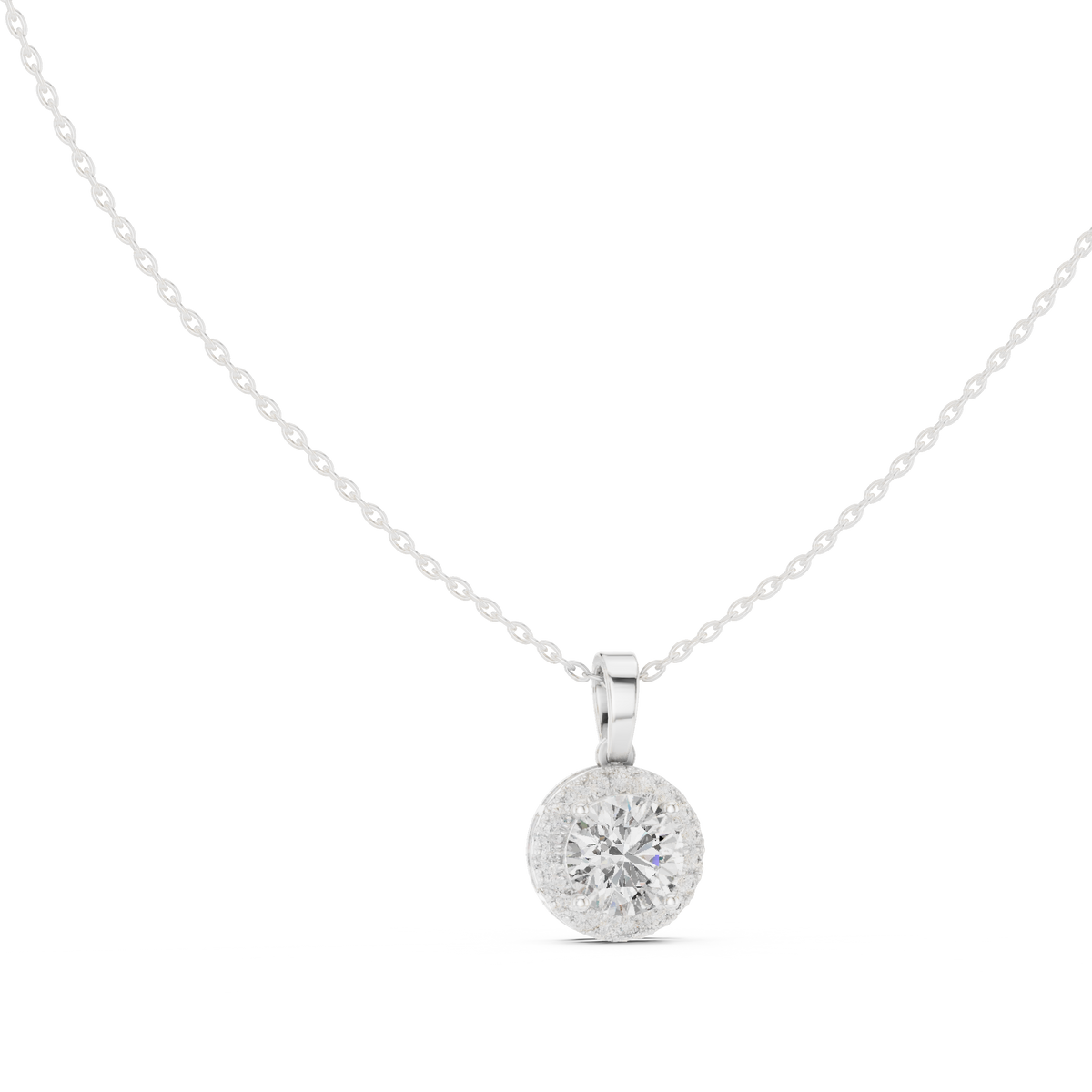 Classic Round Halo Diamond Pendant with Lab-Grown Diamonds - White Gold
