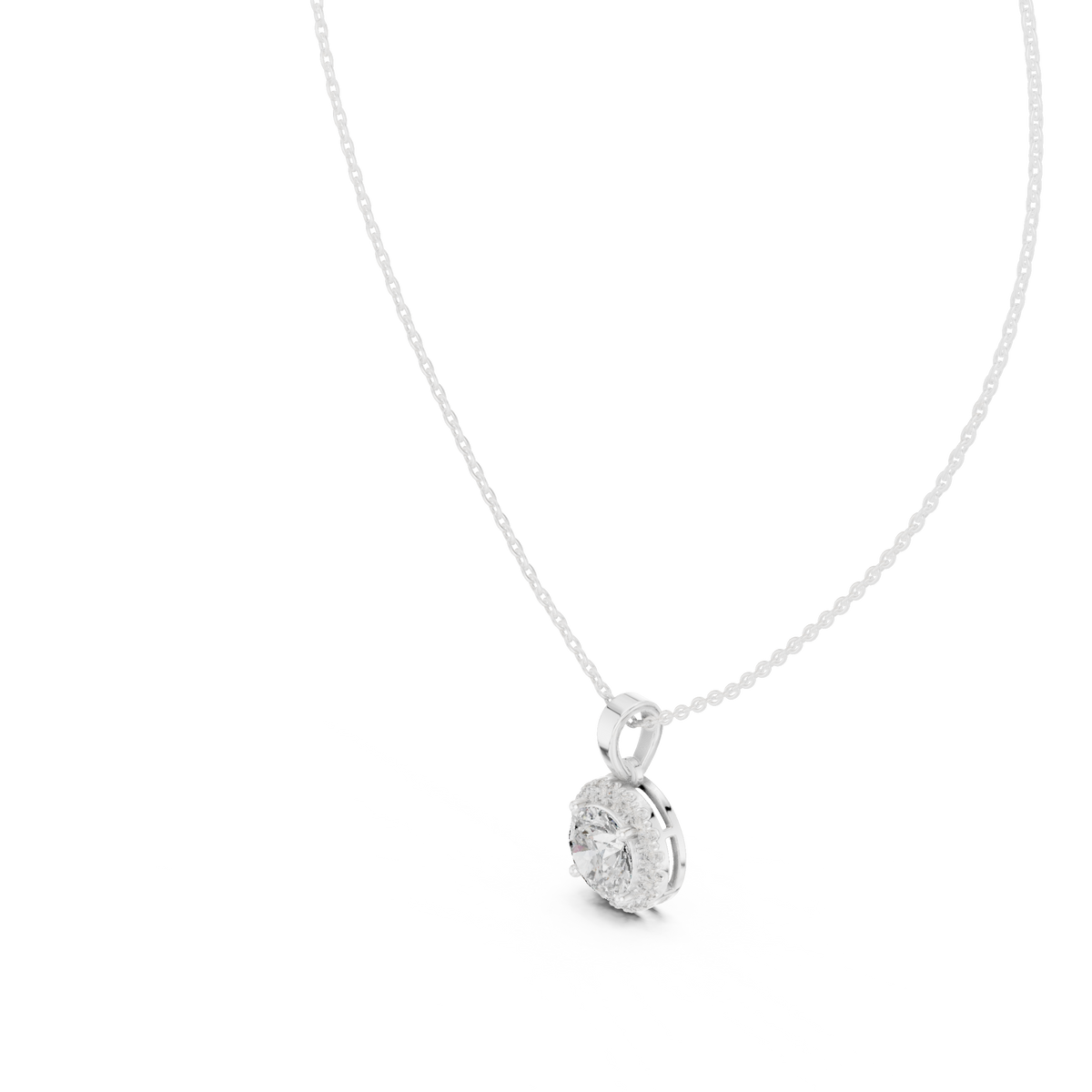 Classic Round Halo Diamond Pendant with Lab-Grown Diamonds - White Gold - view 2
