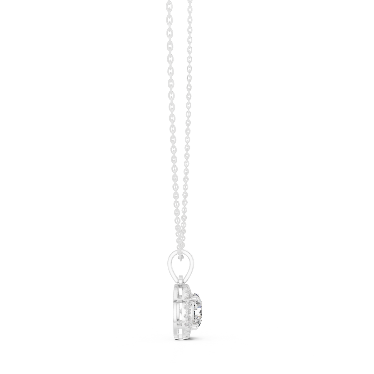 Classic Round Halo Diamond Pendant with Lab-Grown Diamonds - White Gold - view 3