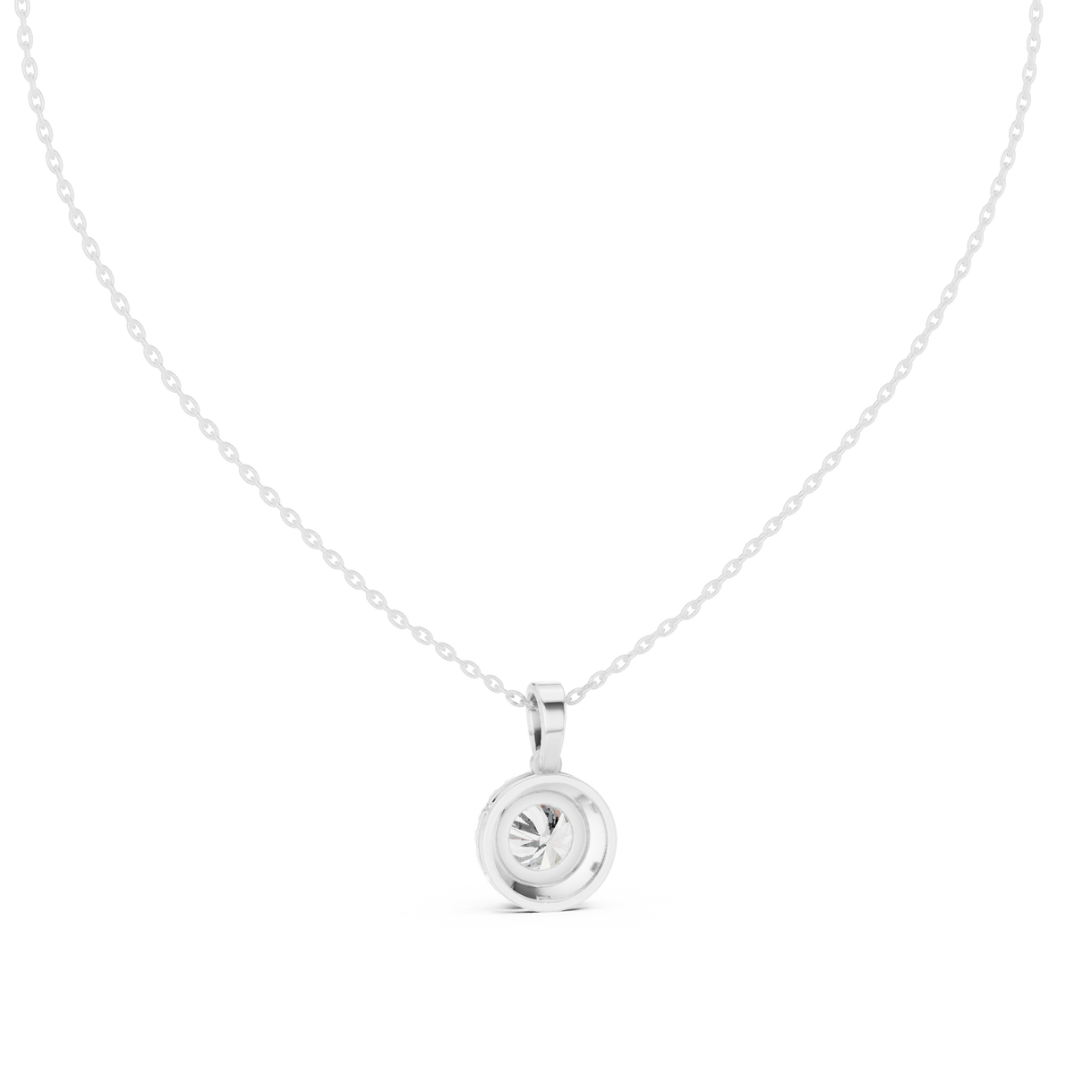 Classic Round Halo Diamond Pendant with Lab-Grown Diamonds - White Gold - view 4
