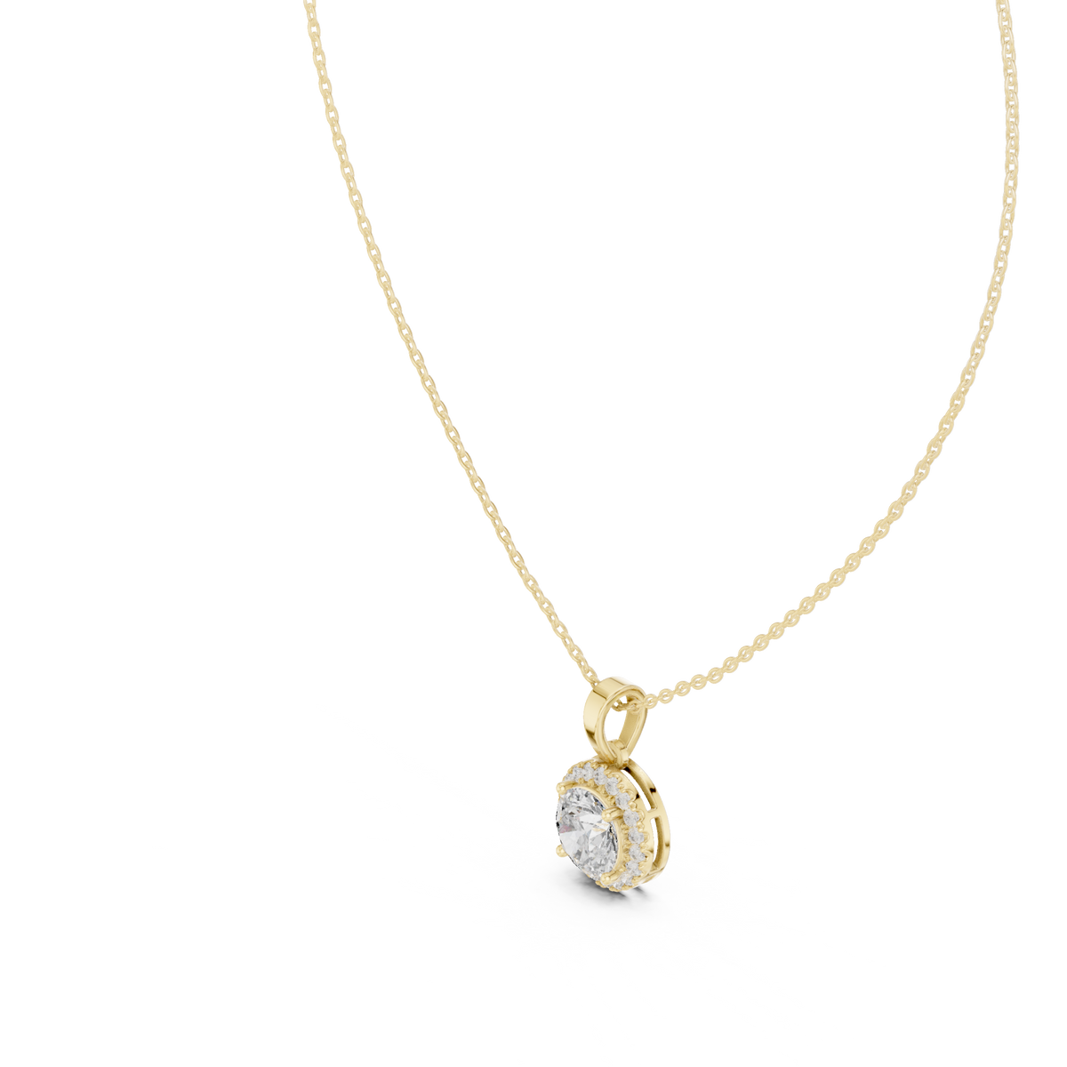 Classic Round Halo Diamond Pendant with Lab-Grown Diamonds - Yellow Gold - view 2