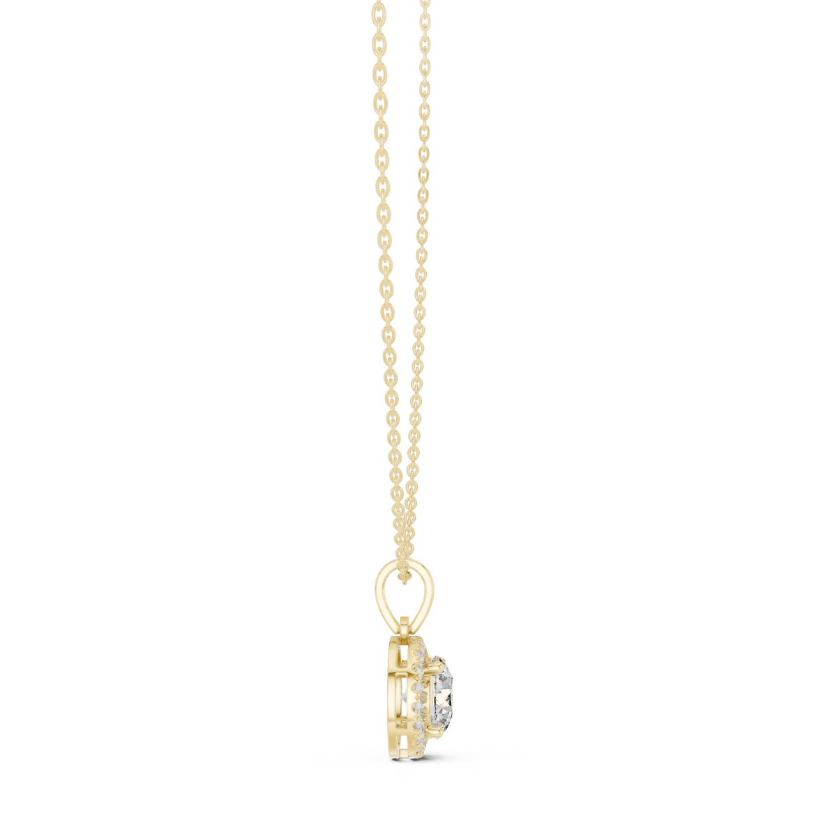 Classic Round Halo Diamond Pendant with Lab-Grown Diamonds - Yellow Gold - view 3