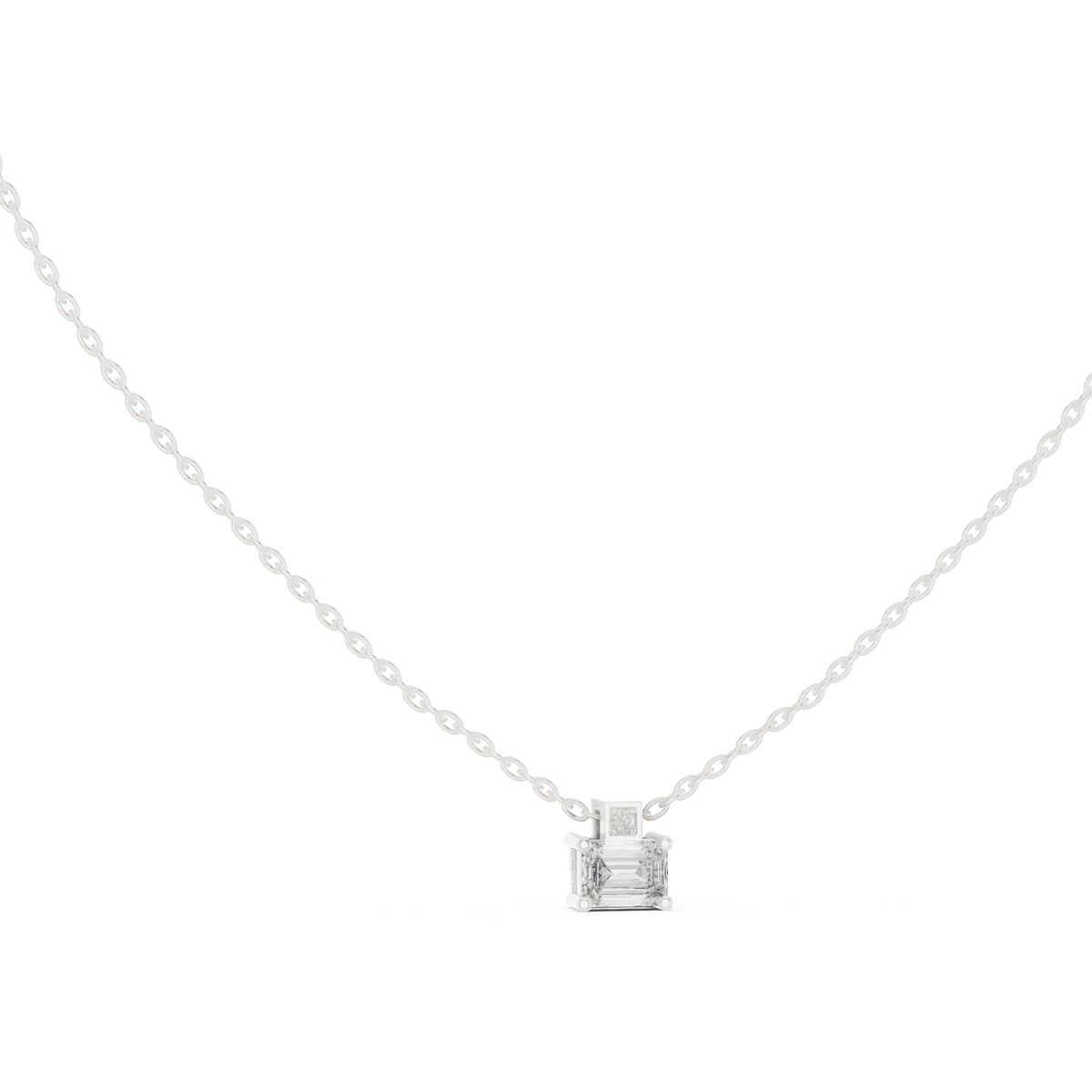 Emerald-Cut Diamond Accent Pendant with Lab-Grown Diamonds - White Gold