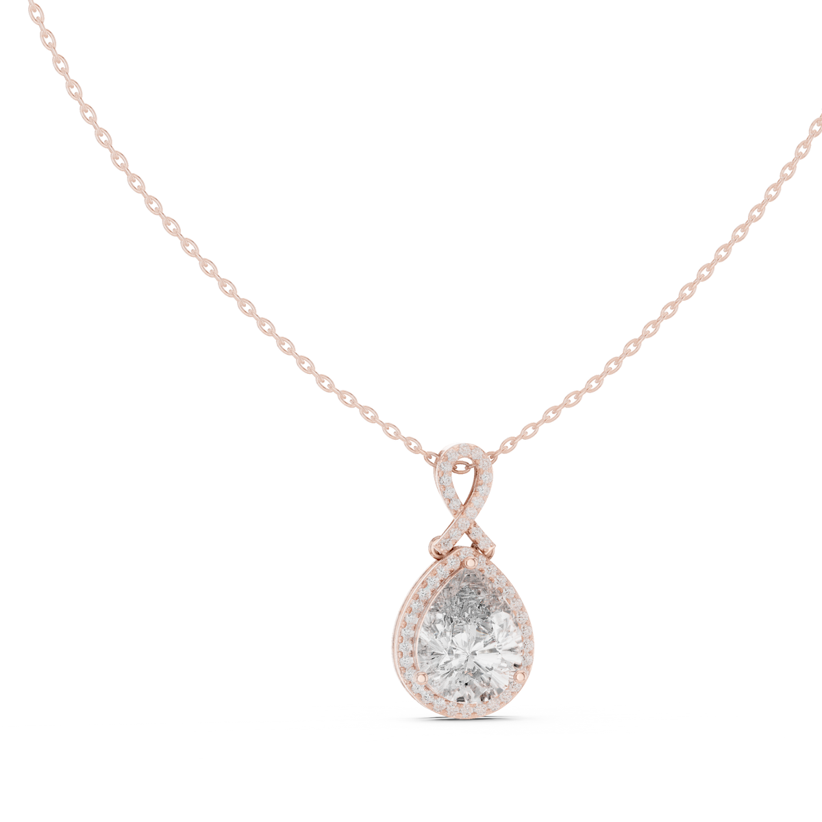 Pear Centre Double-Halo Diamond Pendant with Lab-Grown Diamonds - Rose Gold