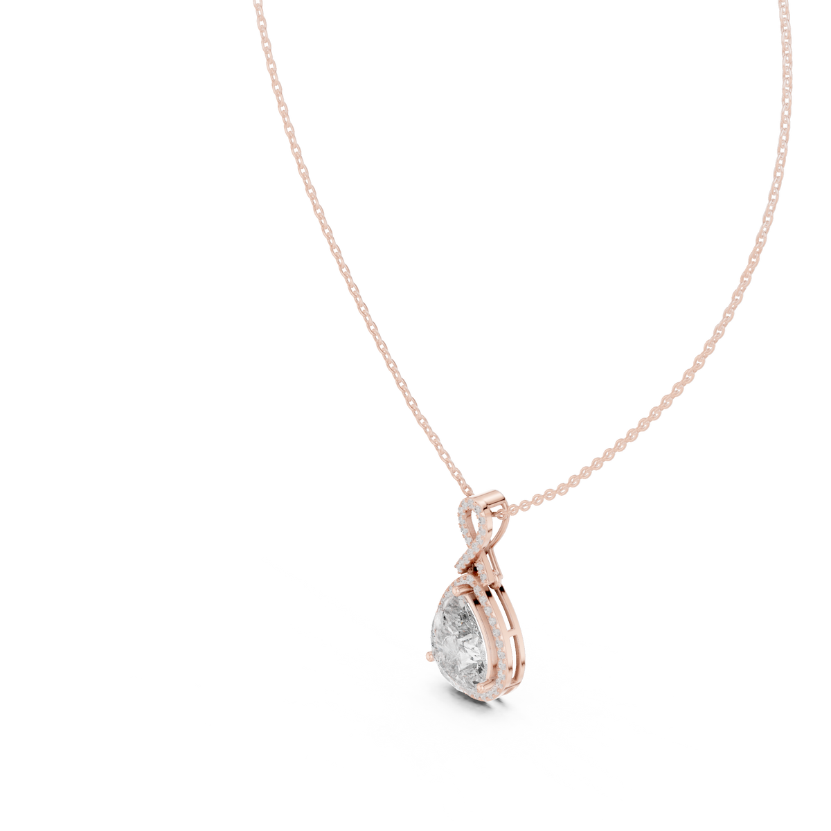 Pear Centre Double-Halo Diamond Pendant with Lab-Grown Diamonds - Rose Gold - view 2