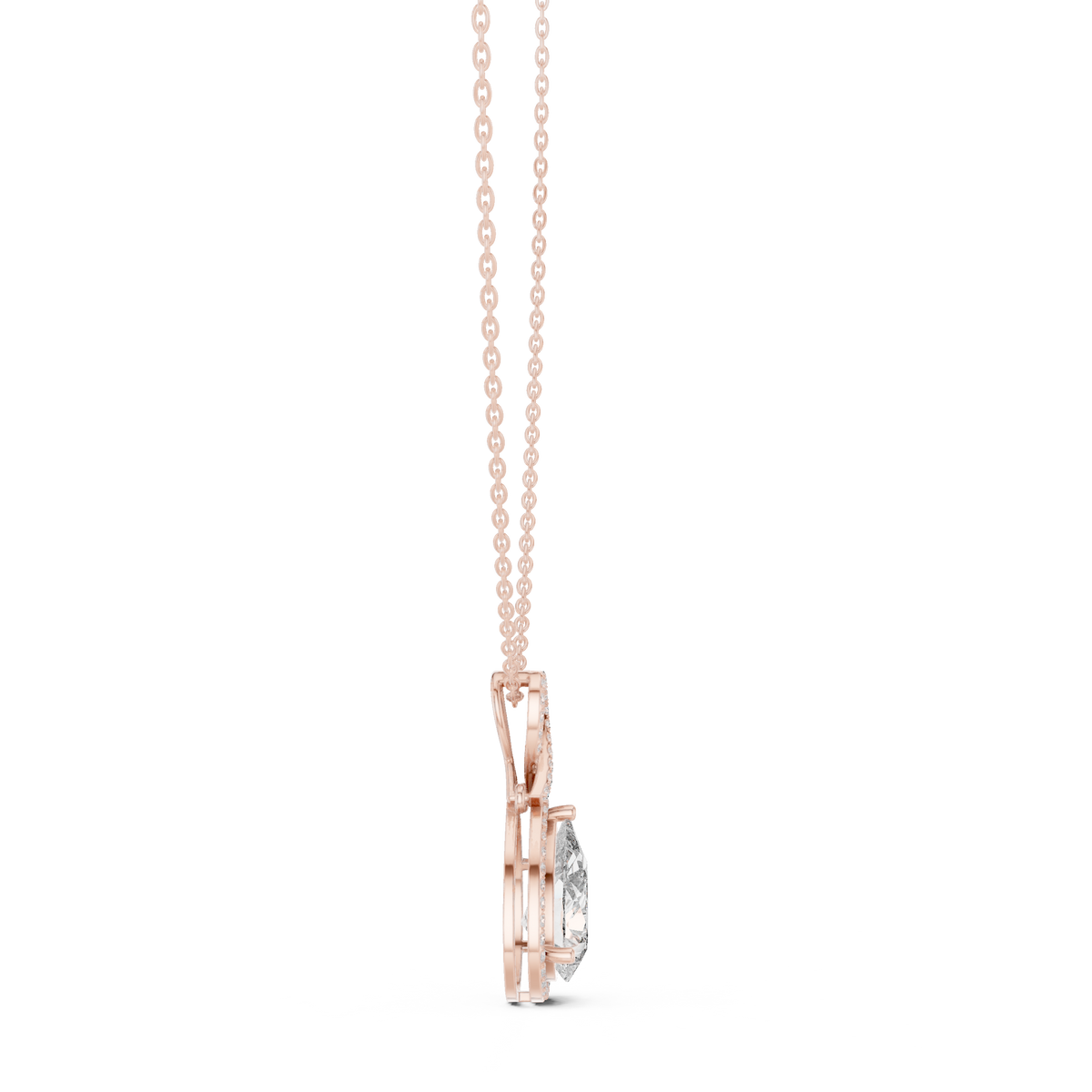 Pear Centre Double-Halo Diamond Pendant with Lab-Grown Diamonds - Rose Gold - view 3