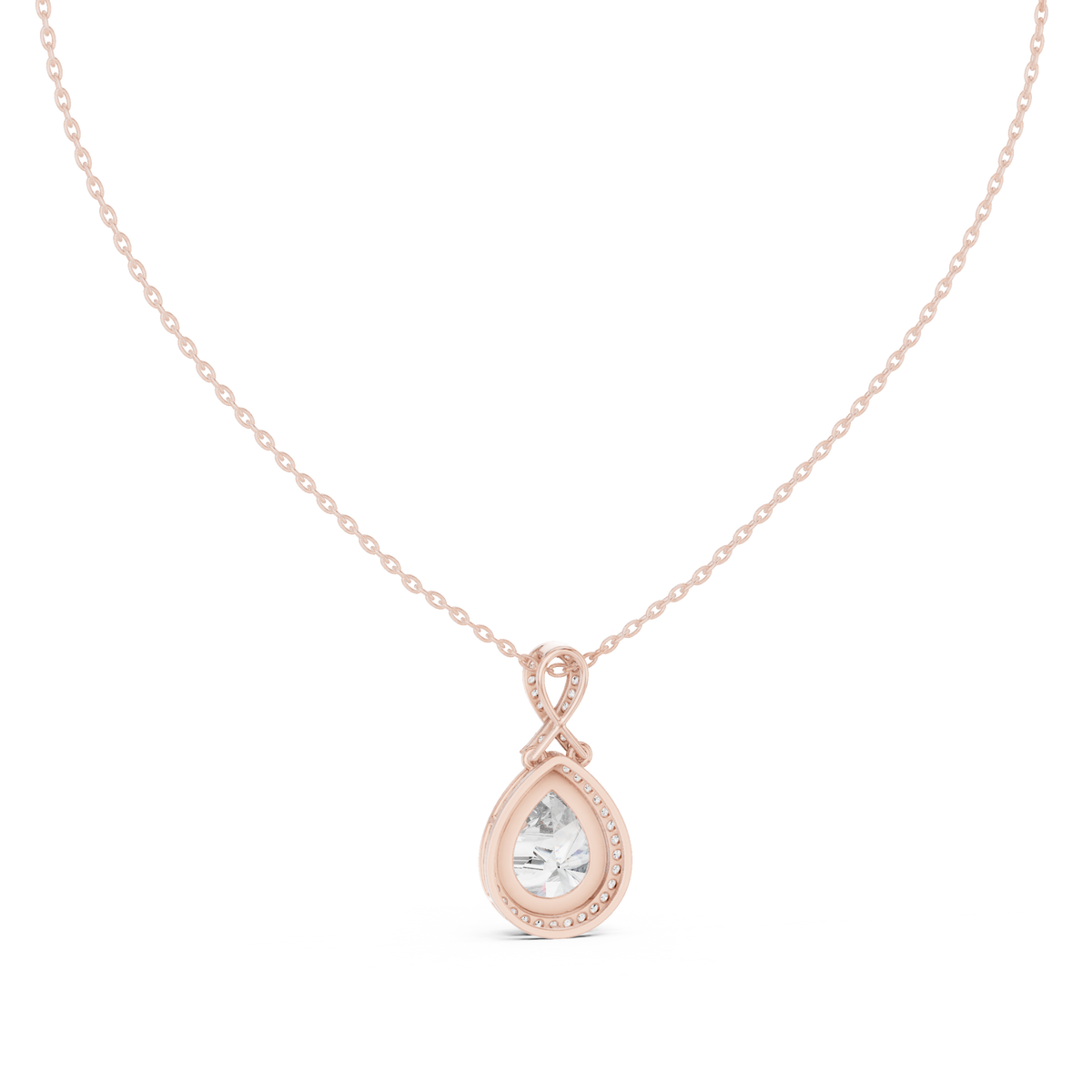 Pear Centre Double-Halo Diamond Pendant with Lab-Grown Diamonds - Rose Gold - view 4