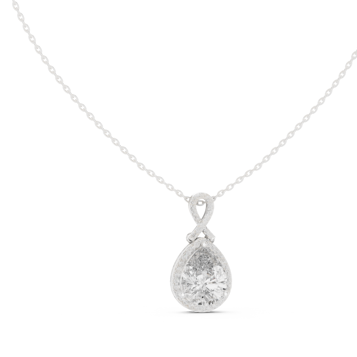 Pear Centre Double-Halo Diamond Pendant with Lab-Grown Diamonds - White Gold